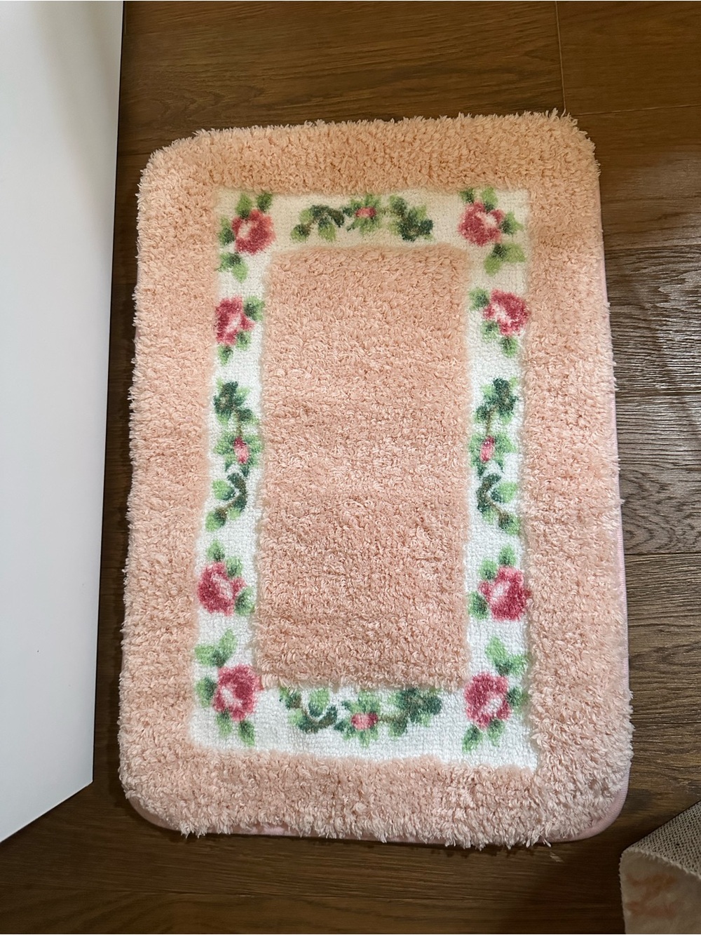 Peach Floral Border Bath Mat Anti-slippery